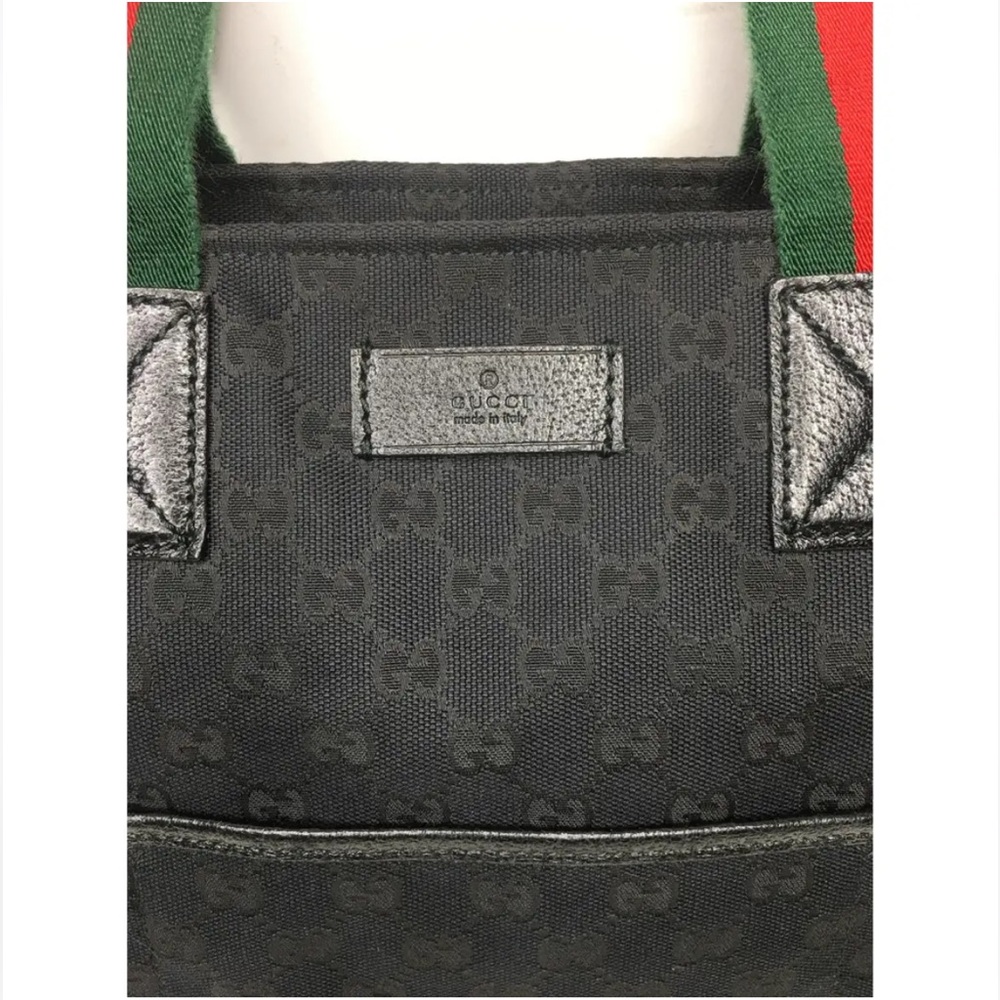 Gucci Black Tote with Signature Red and Green Stripe Handles - Picture 12 of 13